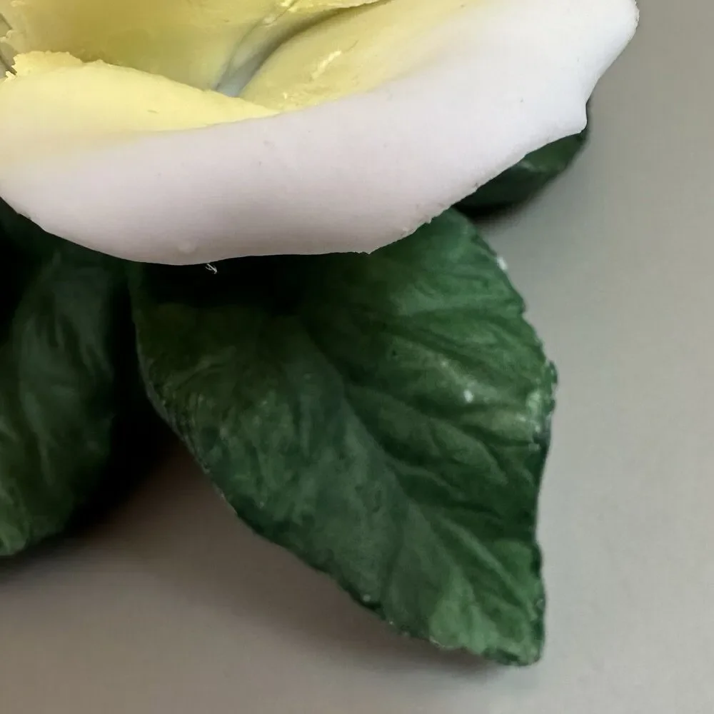 Vintage Porcelain White Rose Figurine Ceramic Flower Sculpture Capodimonte Style